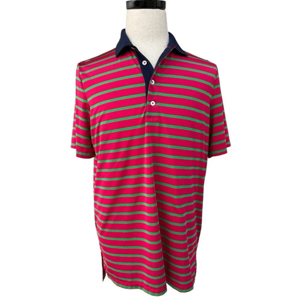 Ralph Lauren RLX Performance Golf Shirt Pink & Green Striped Polo Size M